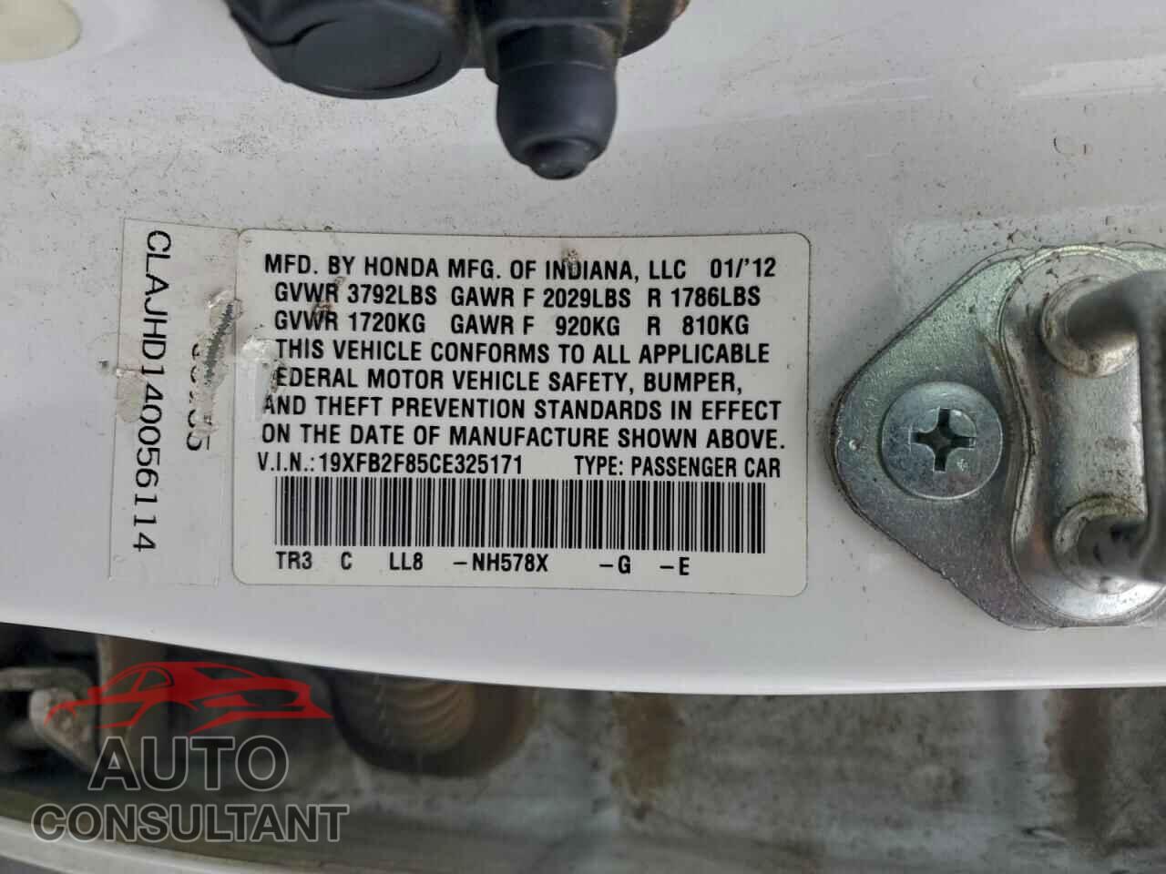 HONDA CIVIC 2012 - 19XFB2F85CE325171