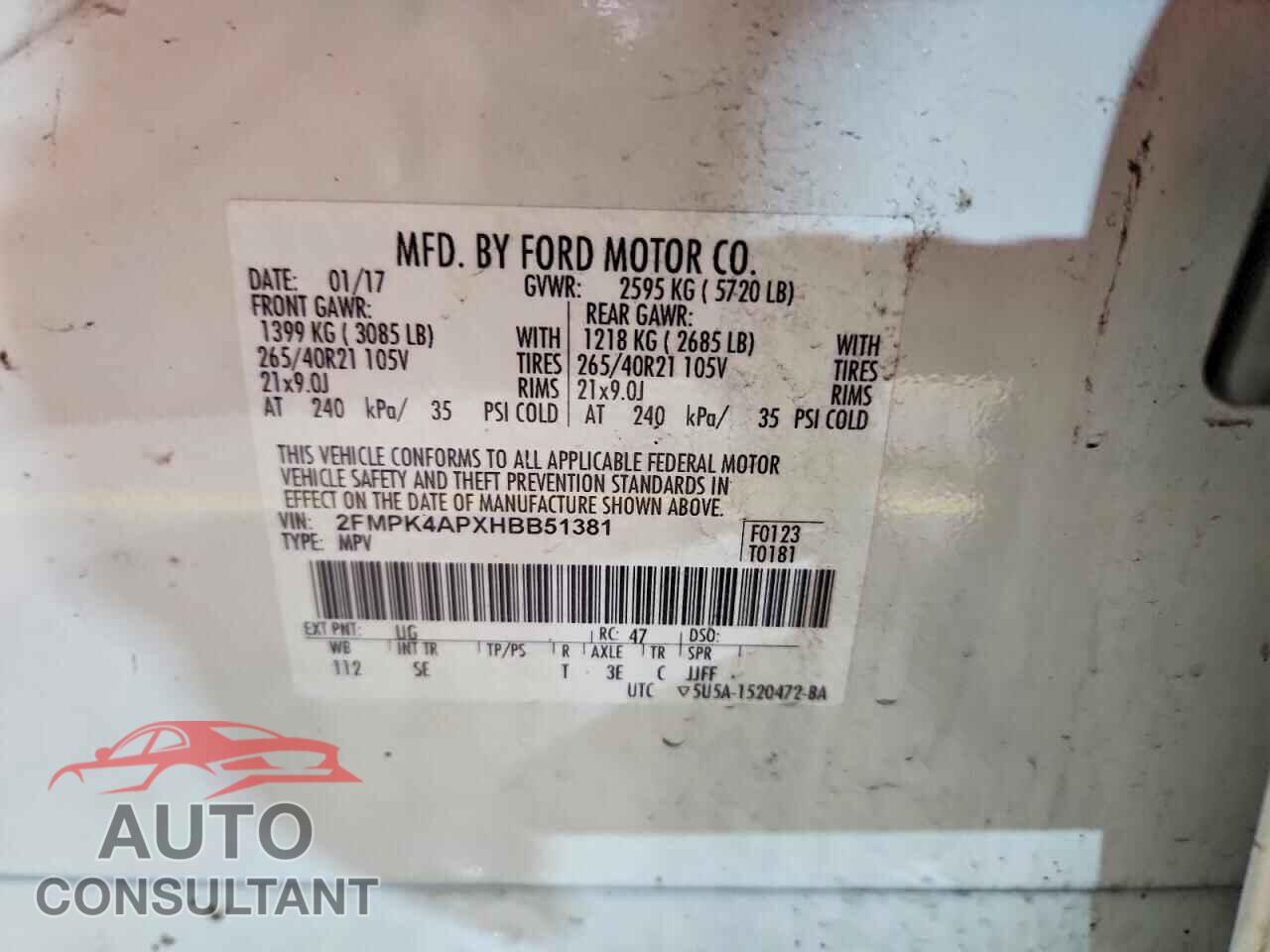 FORD EDGE 2017 - 2FMPK4APXHBB51381
