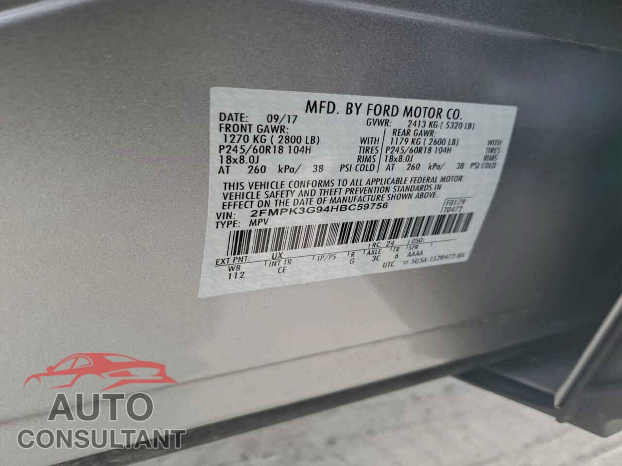 FORD EDGE 2017 - 2FMPK3G94HBC59756