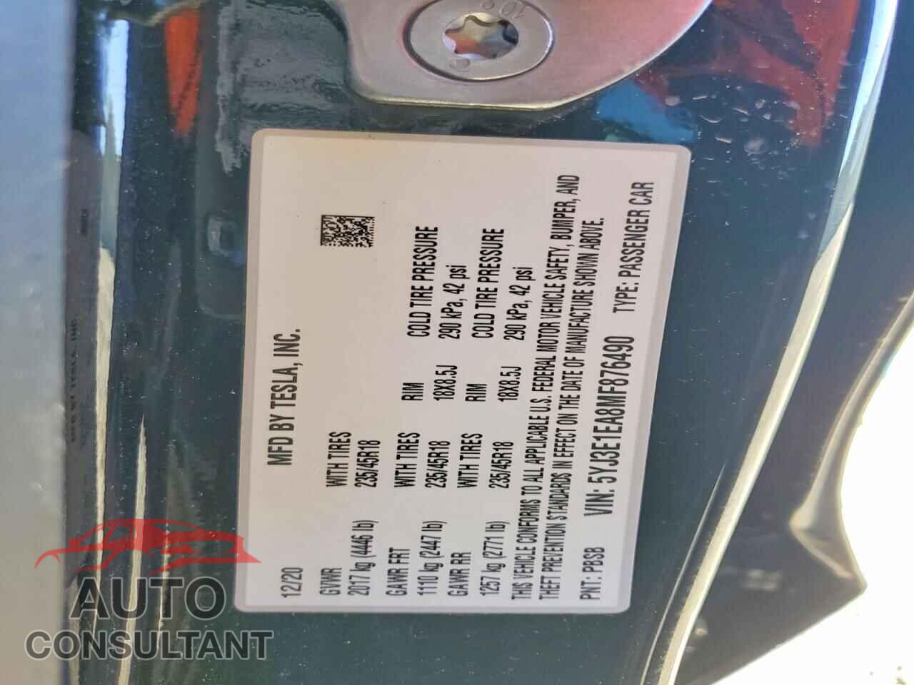 TESLA MODEL 3 2021 - 5YJ3E1EA8MF876490