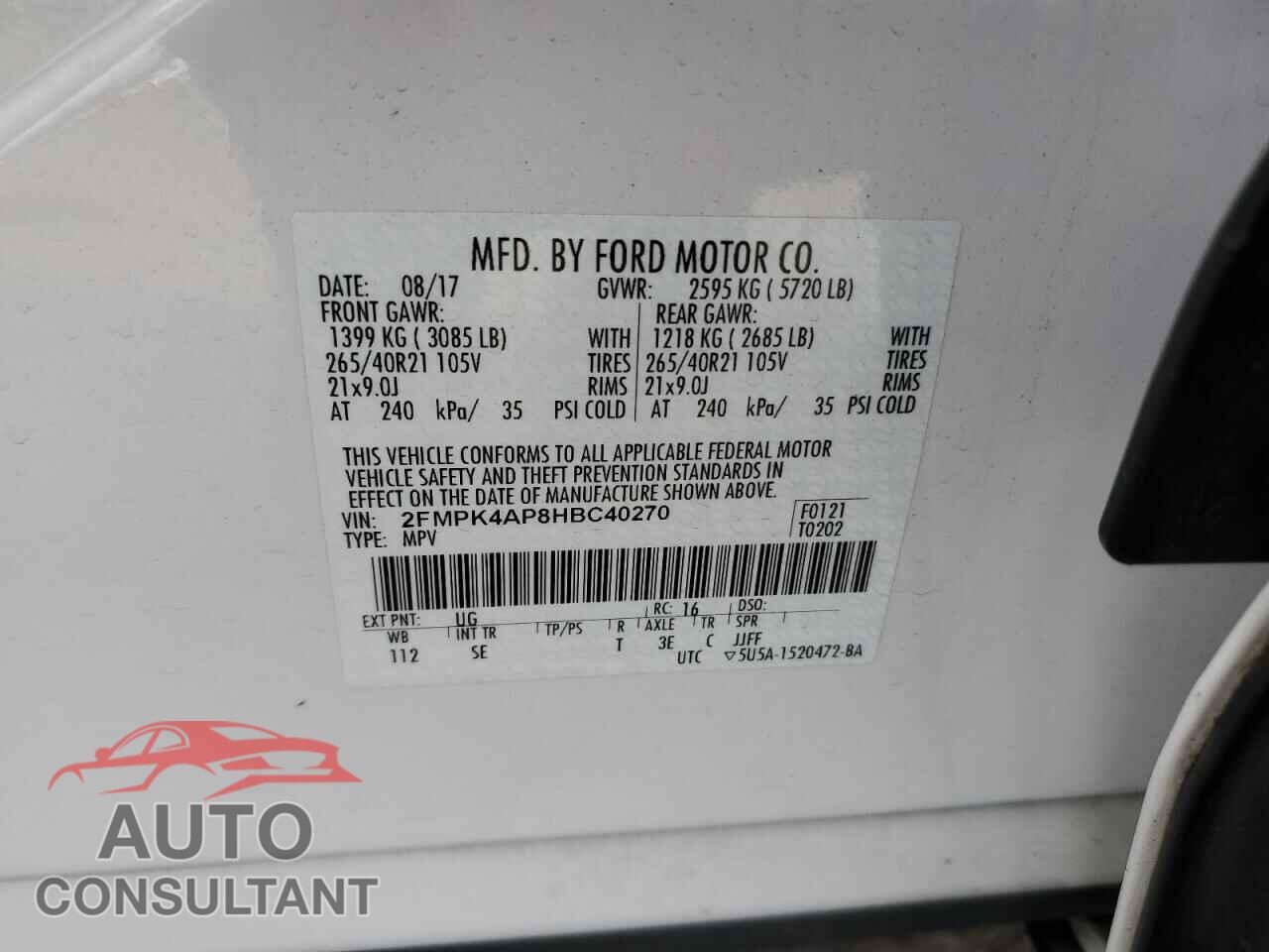 FORD EDGE 2017 - 2FMPK4AP8HBC40270