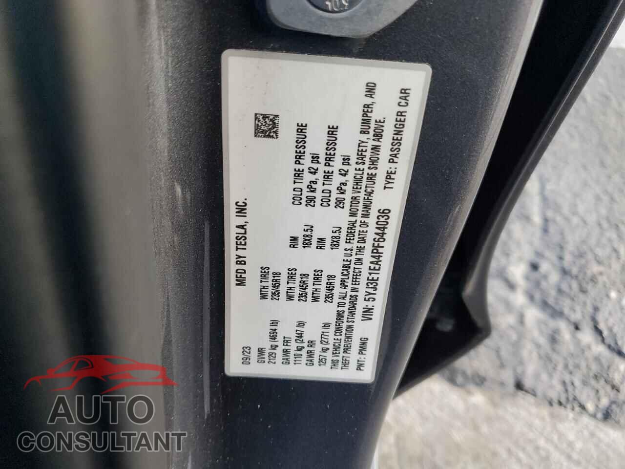 TESLA MODEL 3 2023 - 5YJ3E1EA4PF644036