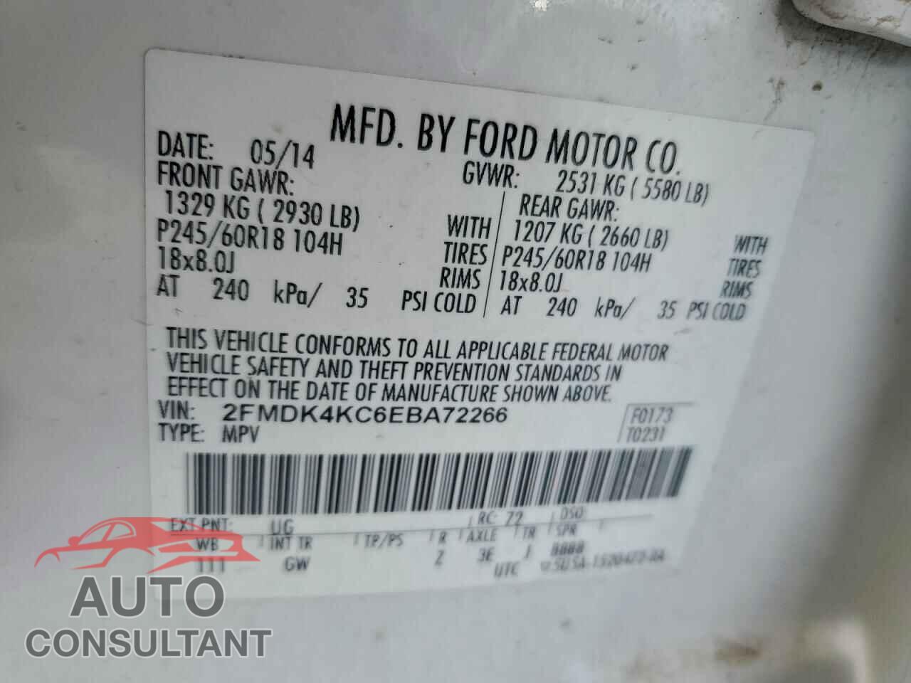 FORD EDGE 2014 - 2FMDK4KC6EBA72266