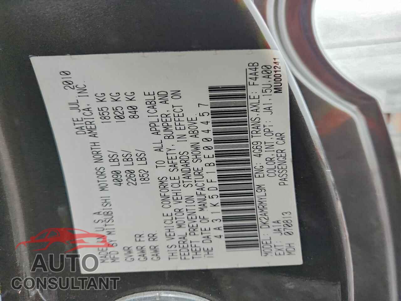 MITSUBISHI ECLIPSE 2011 - 4A31K5DF1BE004457