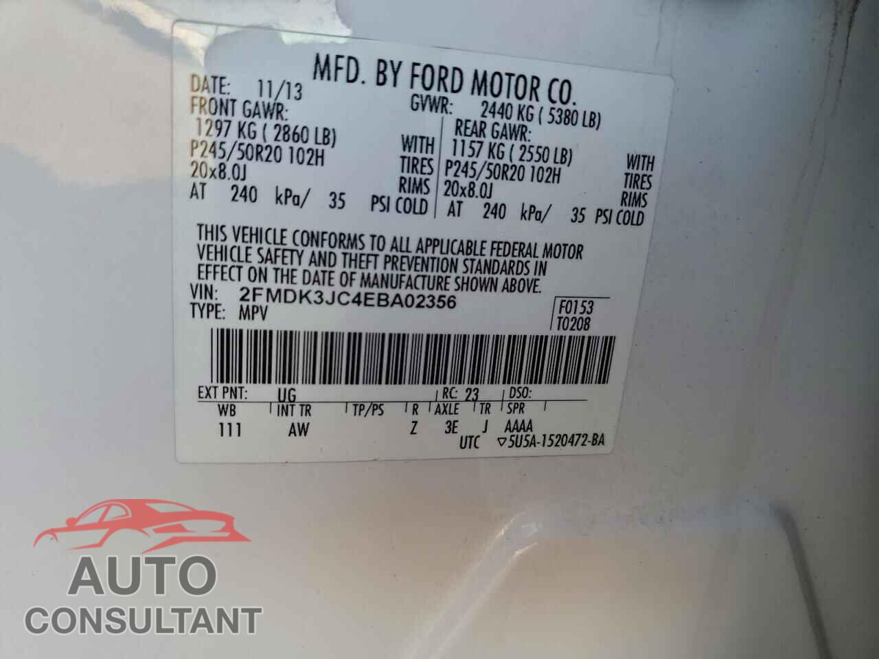 FORD EDGE 2014 - 2FMDK3JC4EBA02356