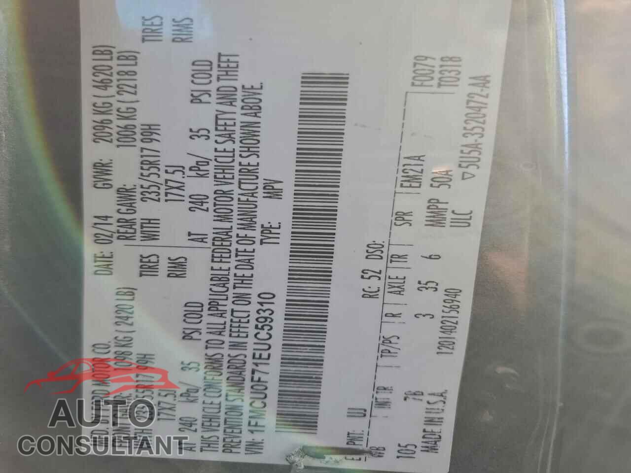 FORD ESCAPE 2014 - 1FMCU0F71EUC59310