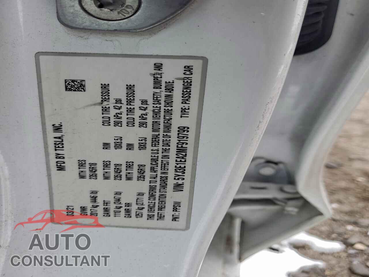 TESLA MODEL 3 2021 - 5YJ3E1EA2MF919799