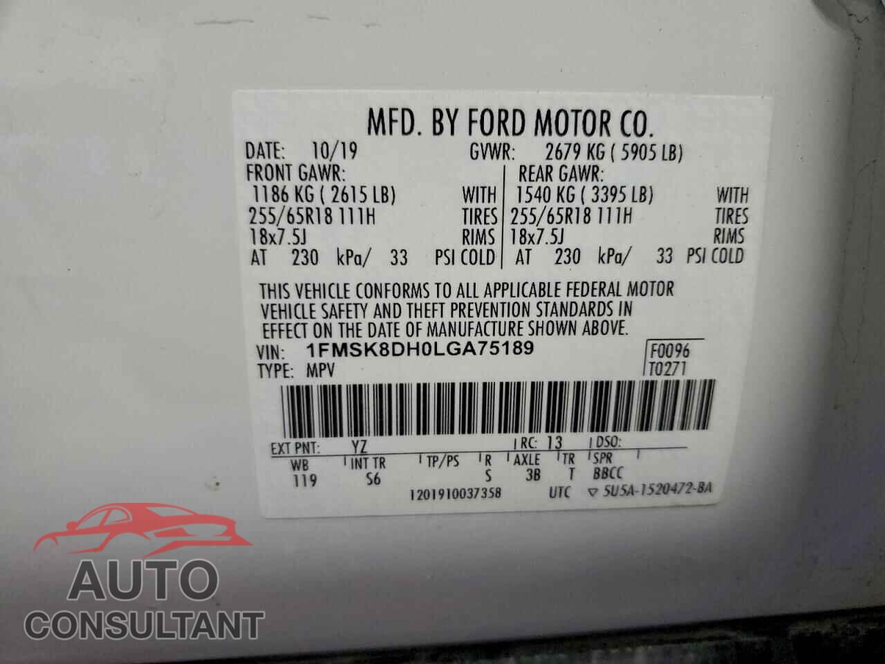 FORD EXPLORER 2020 - 1FMSK8DH0LGA75189