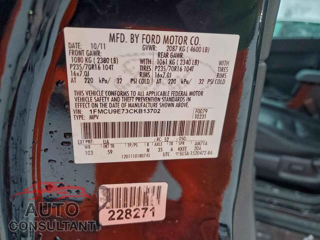 FORD ESCAPE 2012 - 1FMCU9E73CKB13702