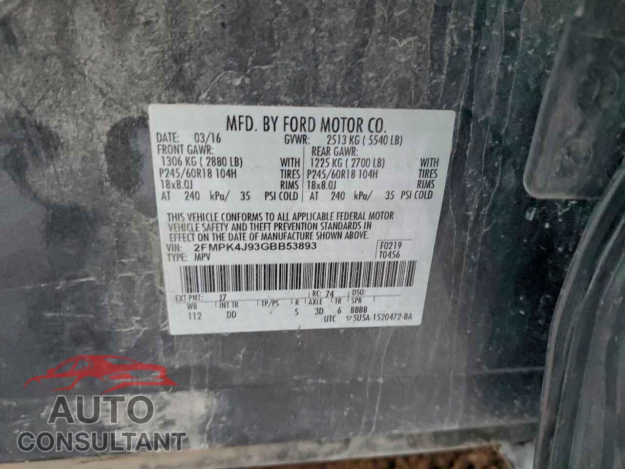 FORD EDGE 2016 - 2FMPK4J93GBB53893
