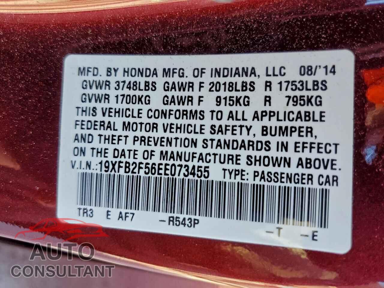 HONDA CIVIC 2014 - 19XFB2F56EE073455