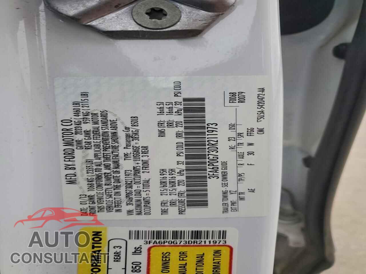 FORD FUSION 2013 - 3FA6P0G73DR211973
