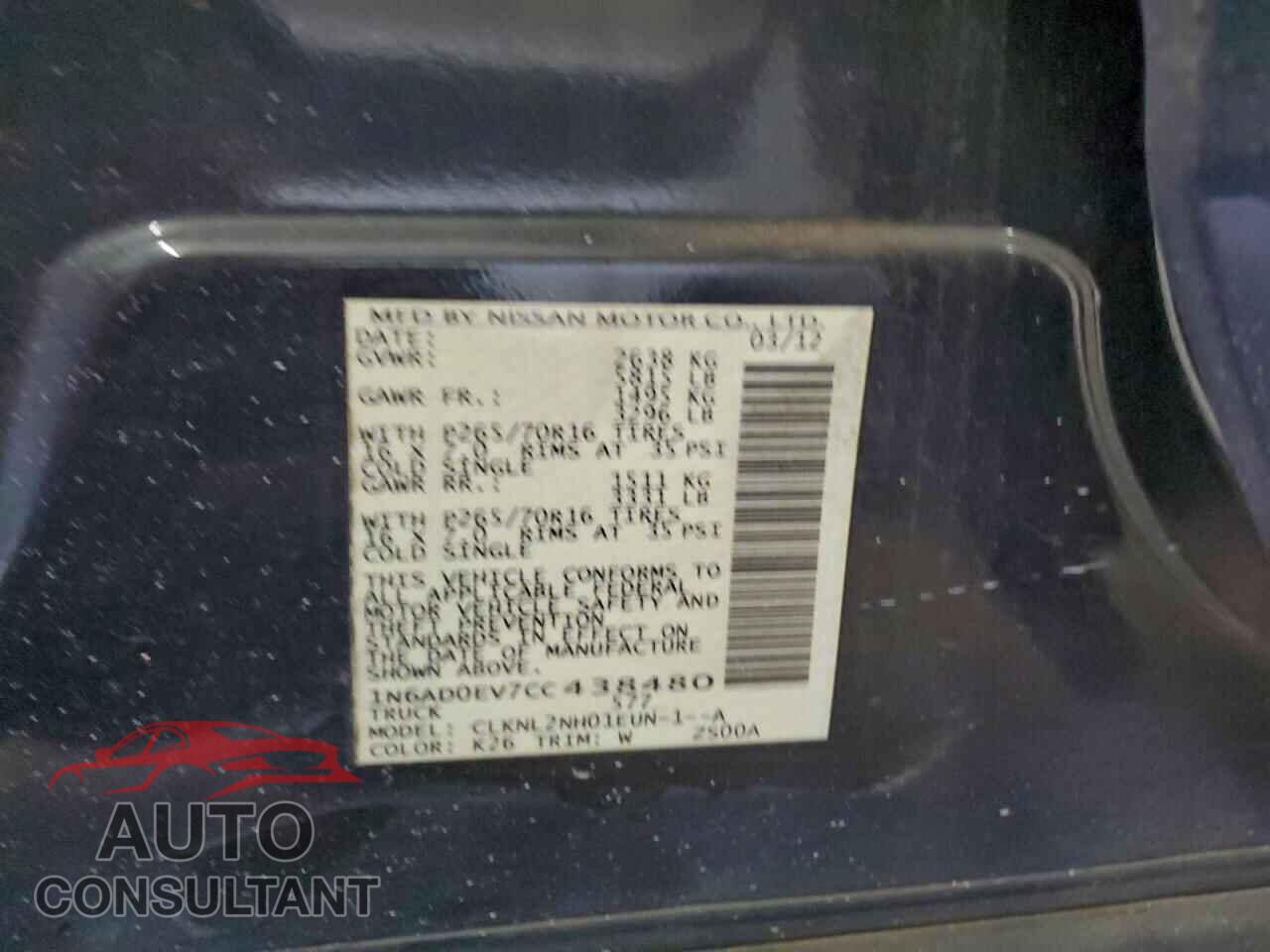 NISSAN FRONTIER 2012 - 1N6AD0EV7CC438480