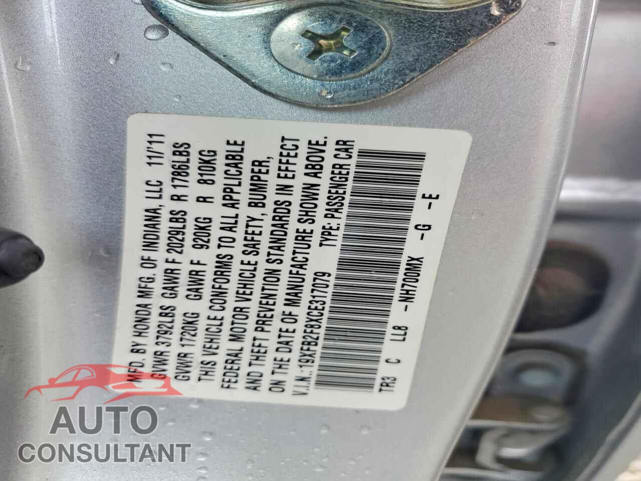 HONDA CIVIC 2012 - 19XFB2F8XCE317079