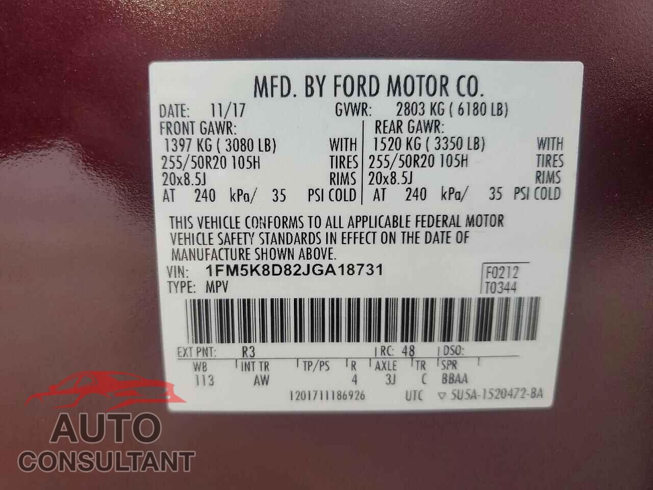 FORD EXPLORER 2018 - 1FM5K8D82JGA18731