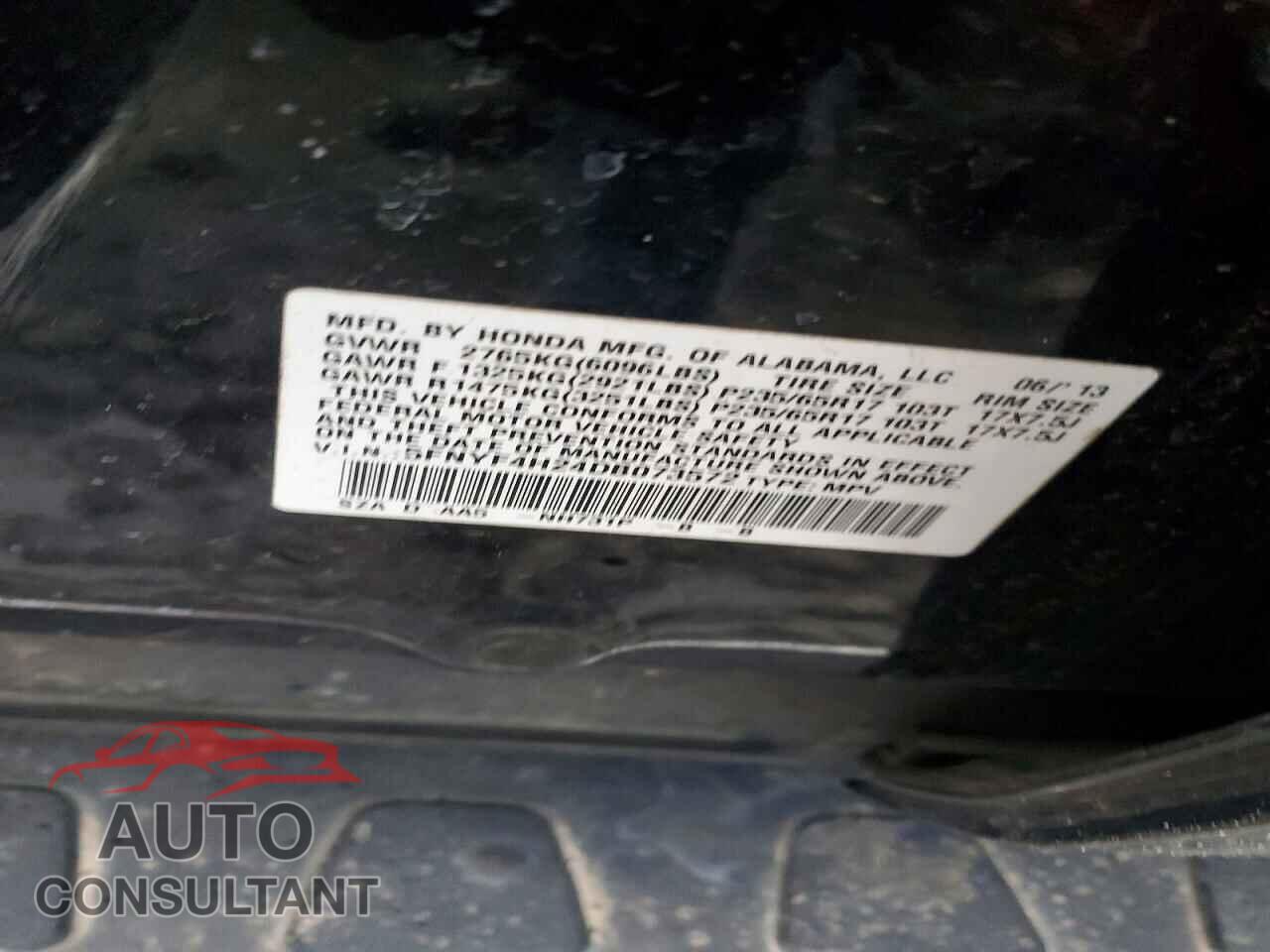 HONDA PILOT 2013 - 5FNYF4H24DB073572