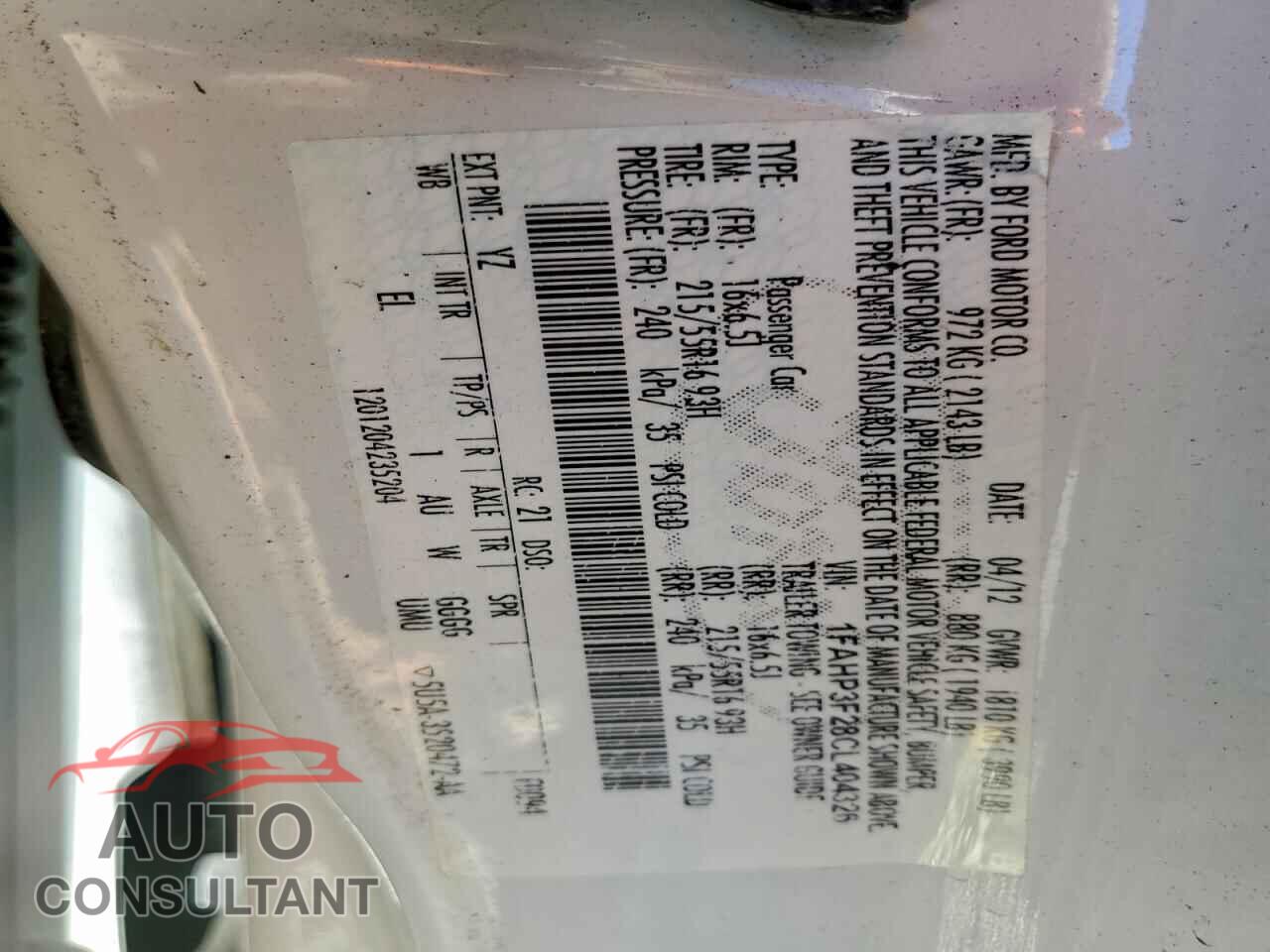 FORD FOCUS 2012 - 1FAHP3F28CL404326