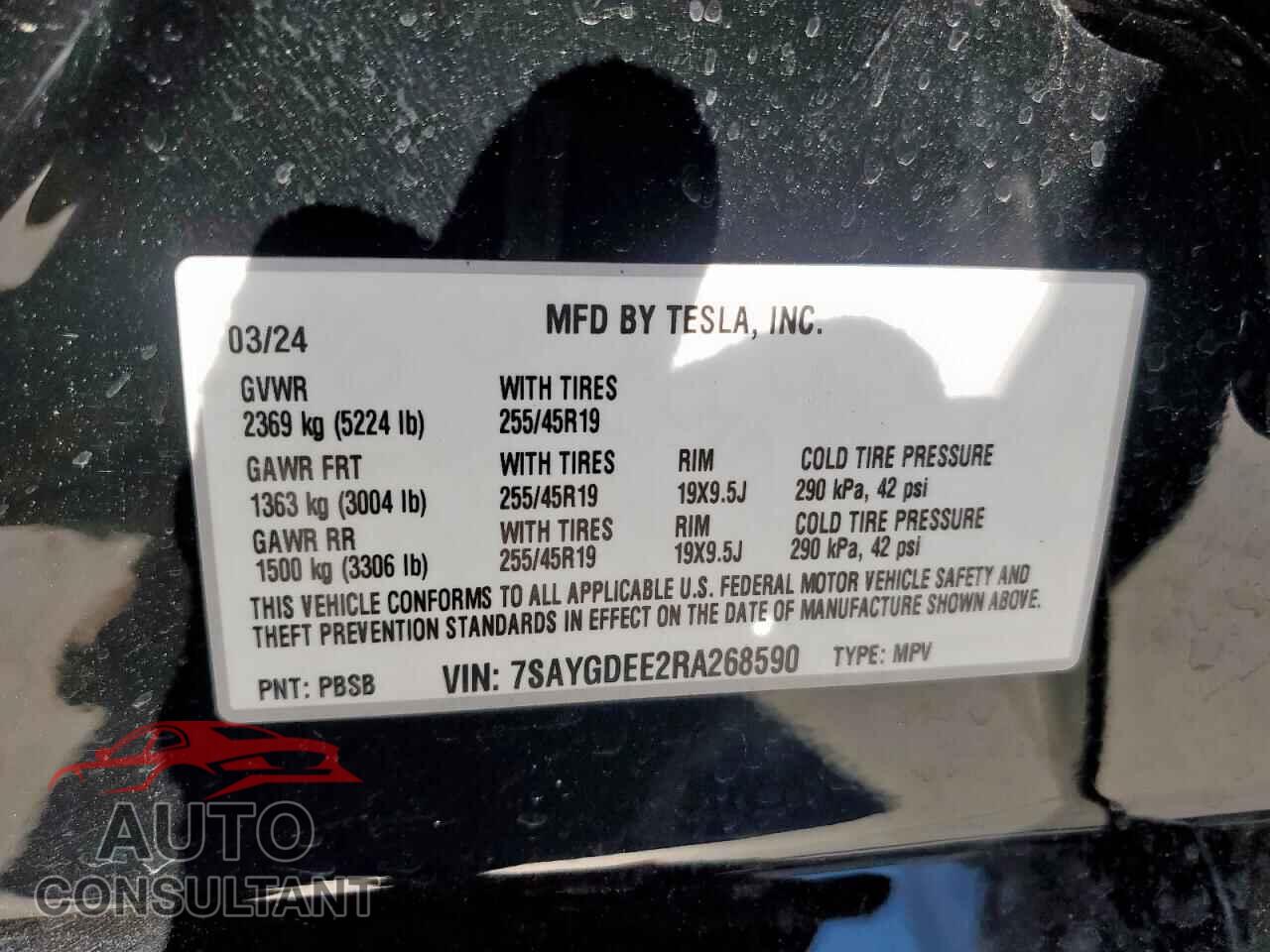 TESLA MODEL Y 2024 - 7SAYGDEE2RA268590