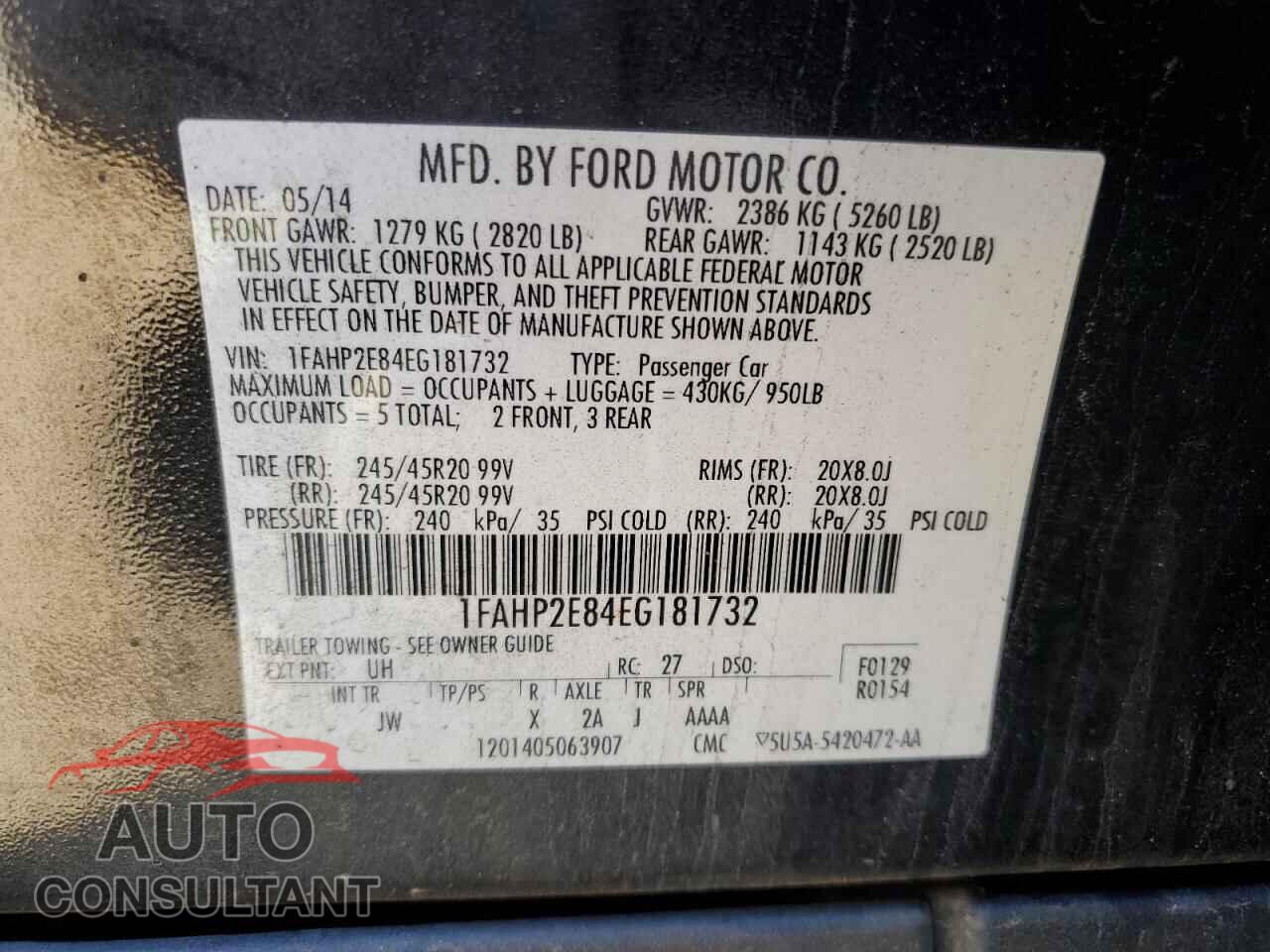 FORD TAURUS 2014 - 1FAHP2E84EG181732