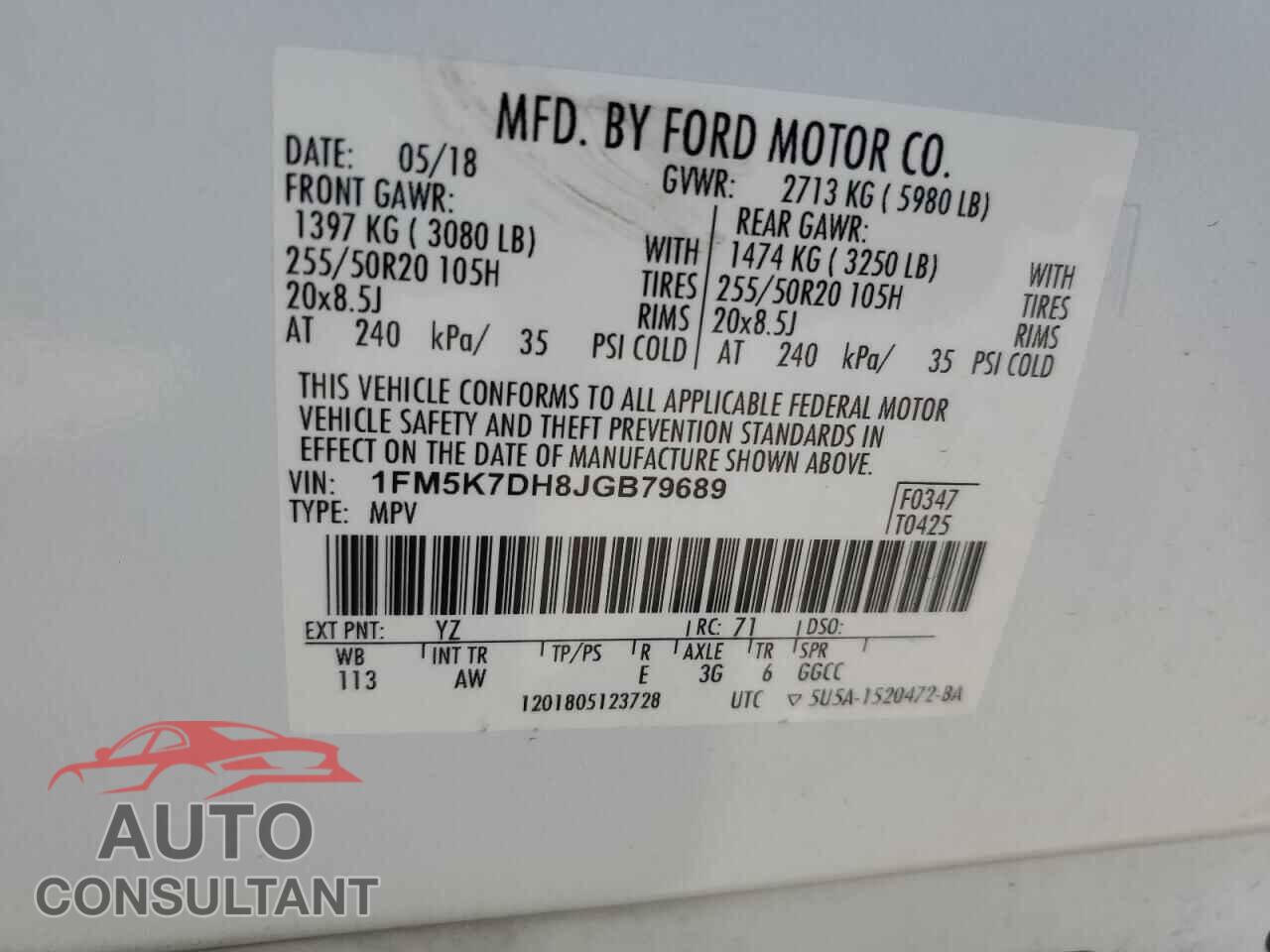 FORD EXPLORER 2018 - 1FM5K7DH8JGB79689