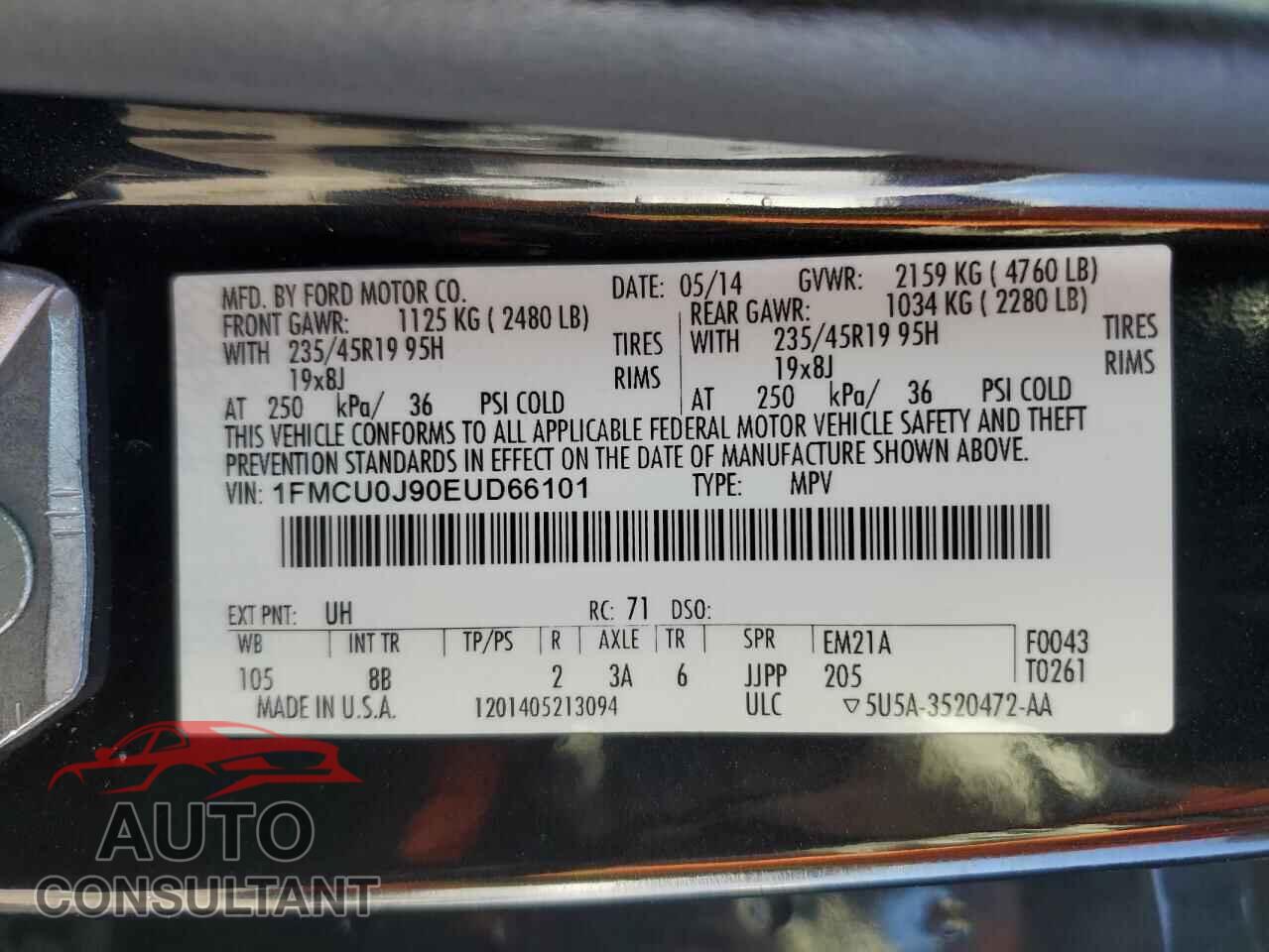 FORD ESCAPE 2014 - 1FMCU0J90EUD66101