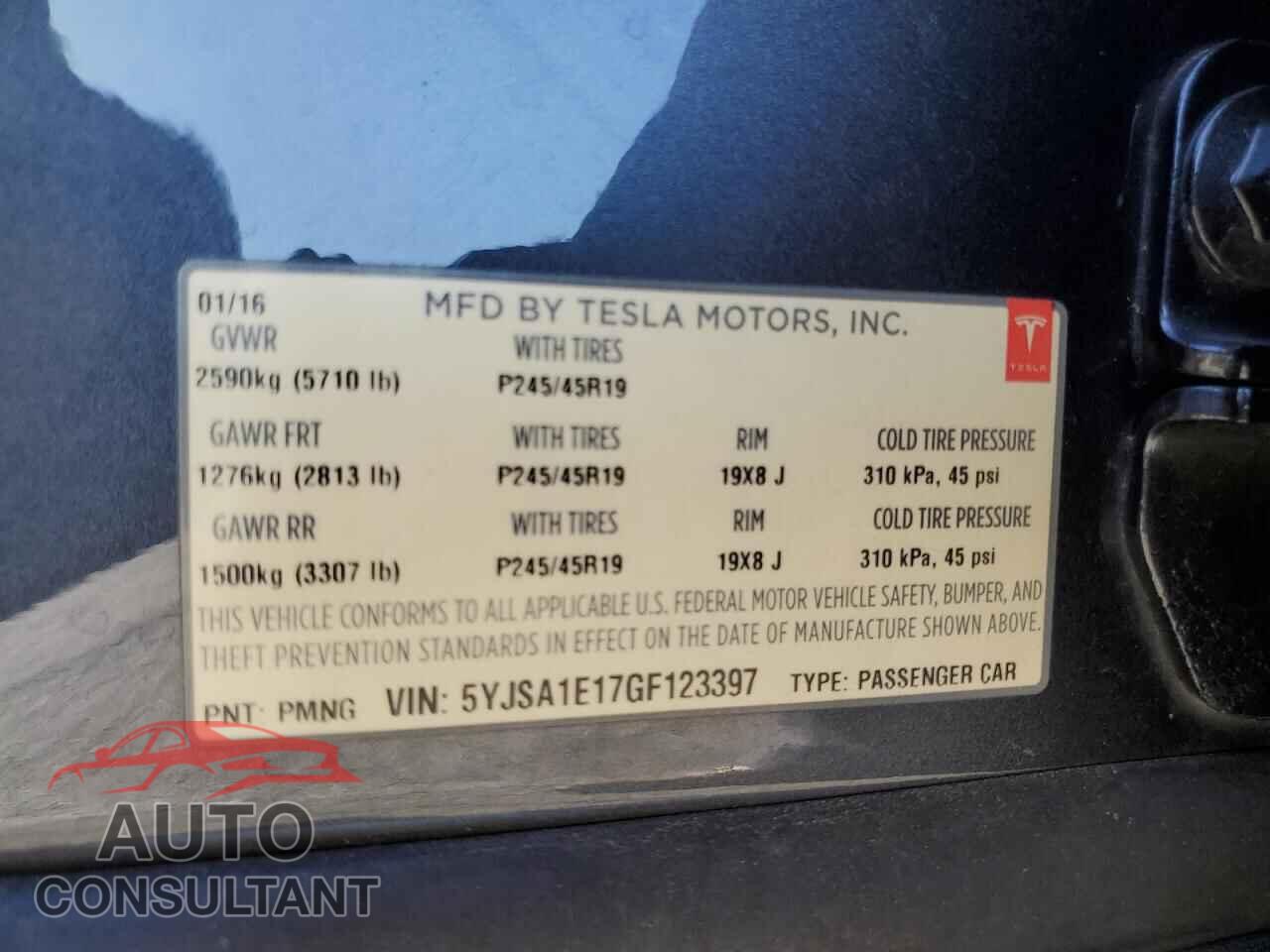 TESLA MODEL S 2016 - 5YJSA1E17GF123397
