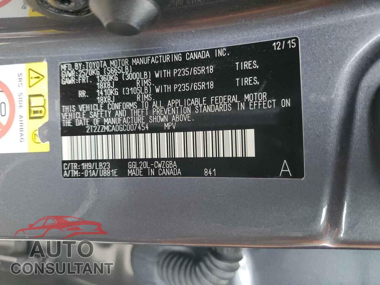LEXUS RX350 2016 - 2T2ZZMCA0GC007454
