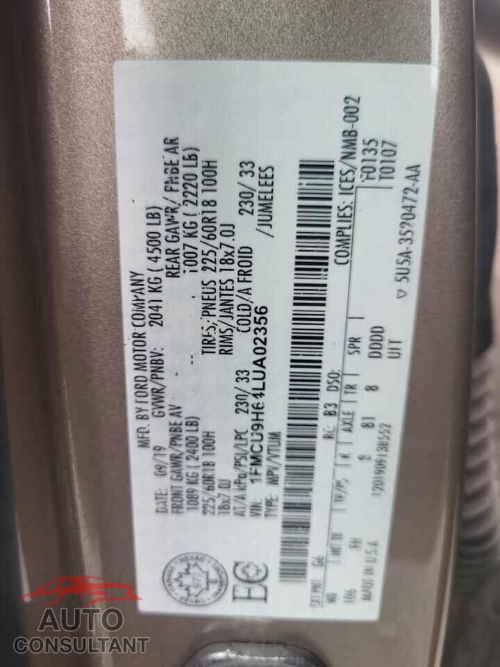FORD ESCAPE 2020 - 1FMCU9H64LUA02356