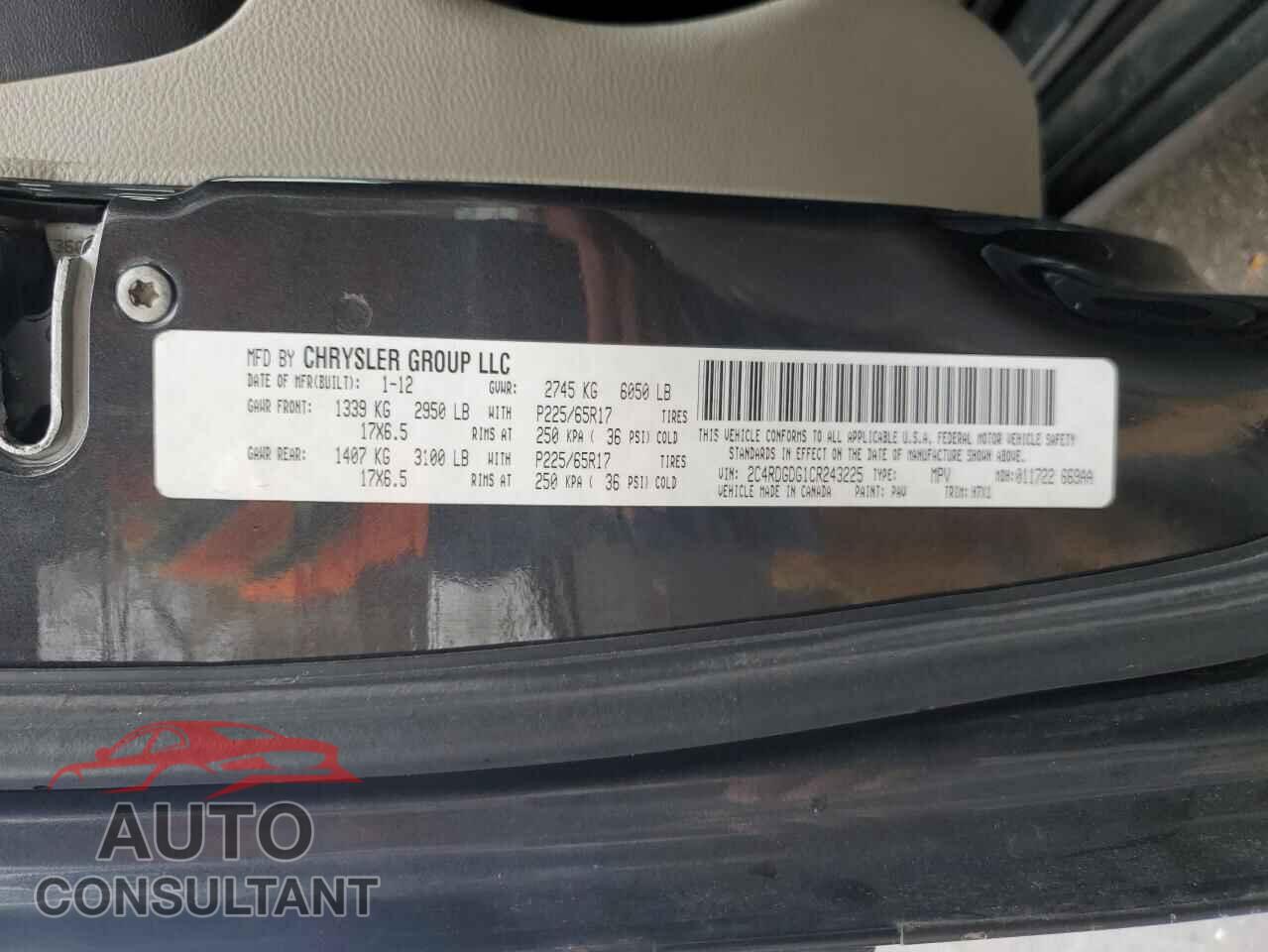 DODGE CARAVAN 2012 - 2C4RDGDG7CR123221