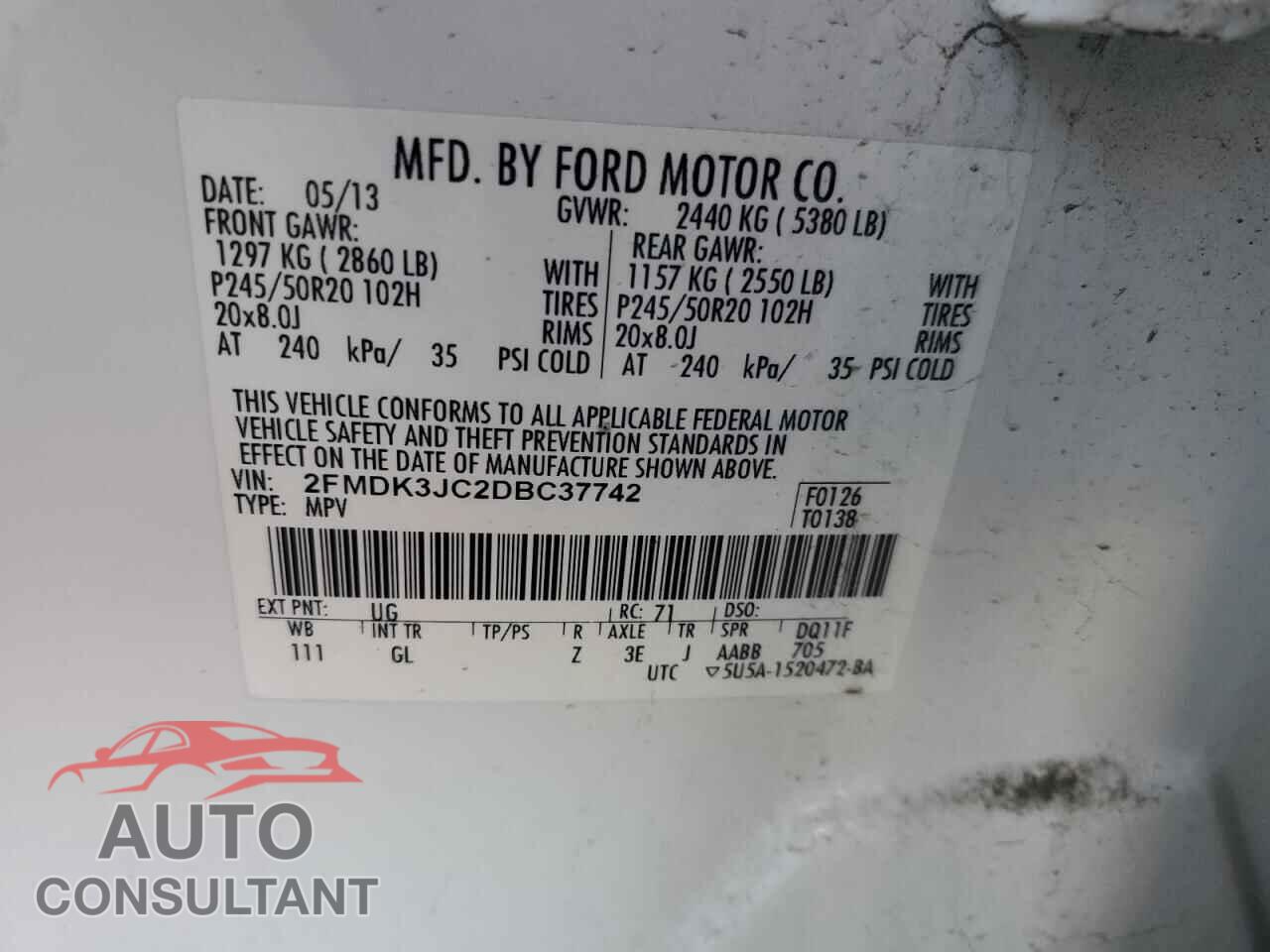 FORD EDGE 2013 - 2FMDK3JC2DBC37742