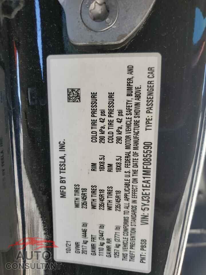 TESLA MODEL 3 2021 - 5YJ3E1EA1MF085590