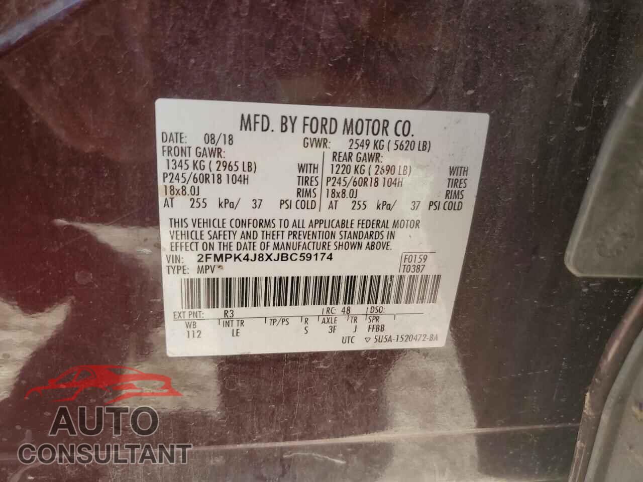 FORD EDGE 2018 - 2FMPK4J8XJBC59174