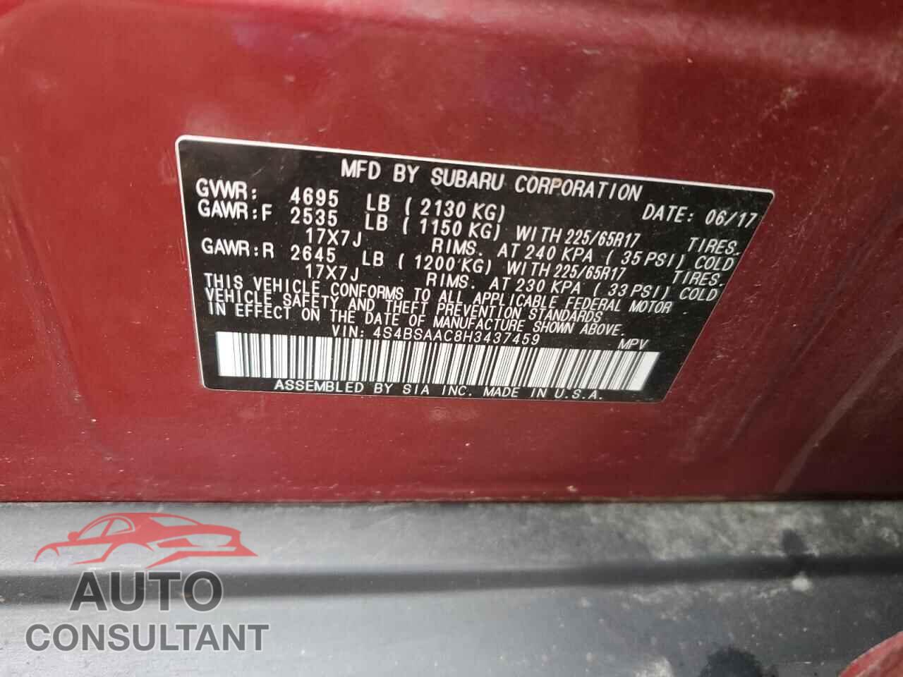 SUBARU OUTBACK 2017 - 4S4BSAAC8H3437459