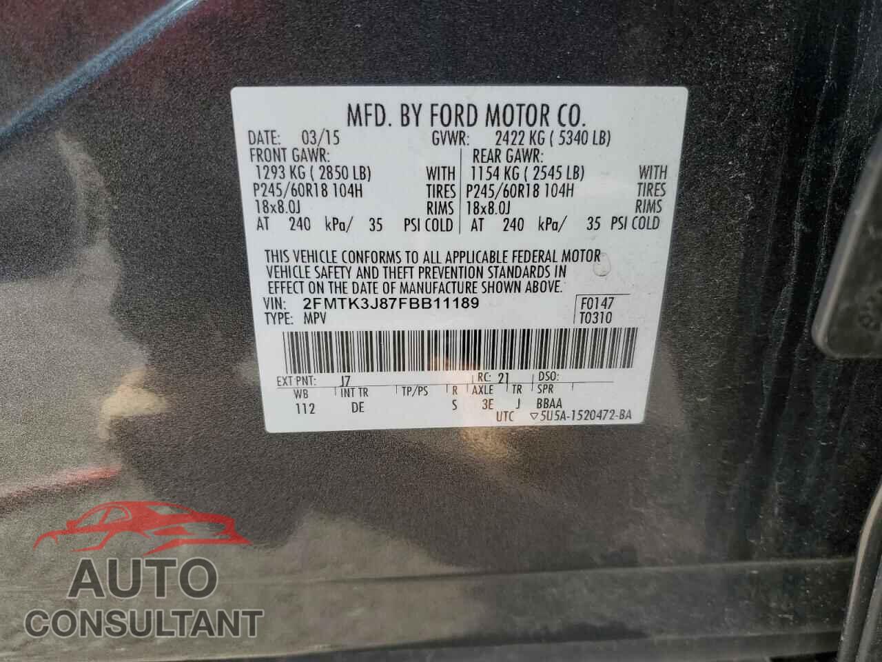 FORD EDGE 2015 - 2FMTK3J87FBB11189
