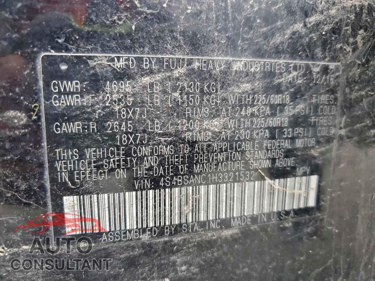 SUBARU OUTBACK 2017 - 4S4BSANC1H3321532