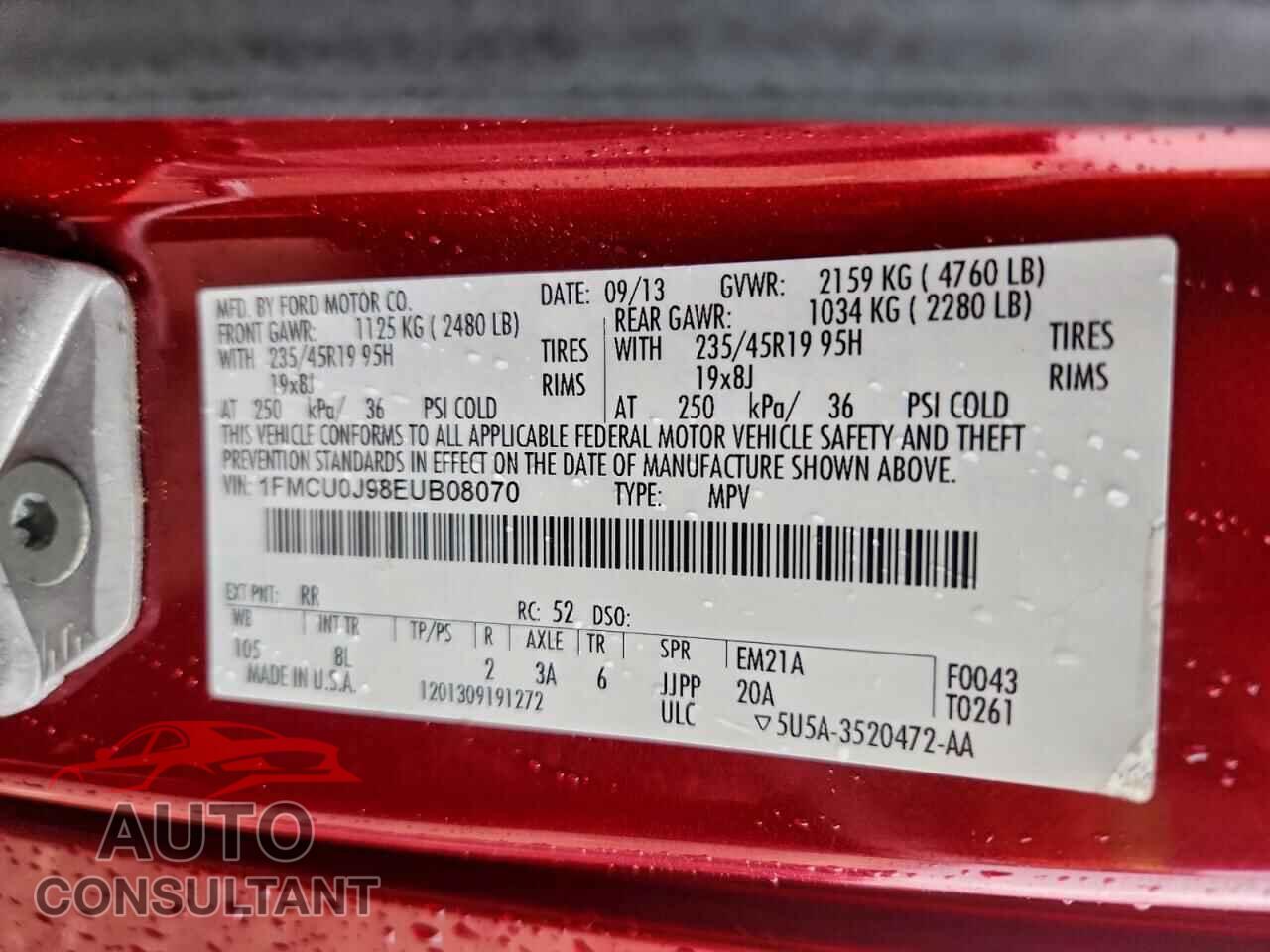 FORD ESCAPE 2014 - 1FMCU0J98EUB08070