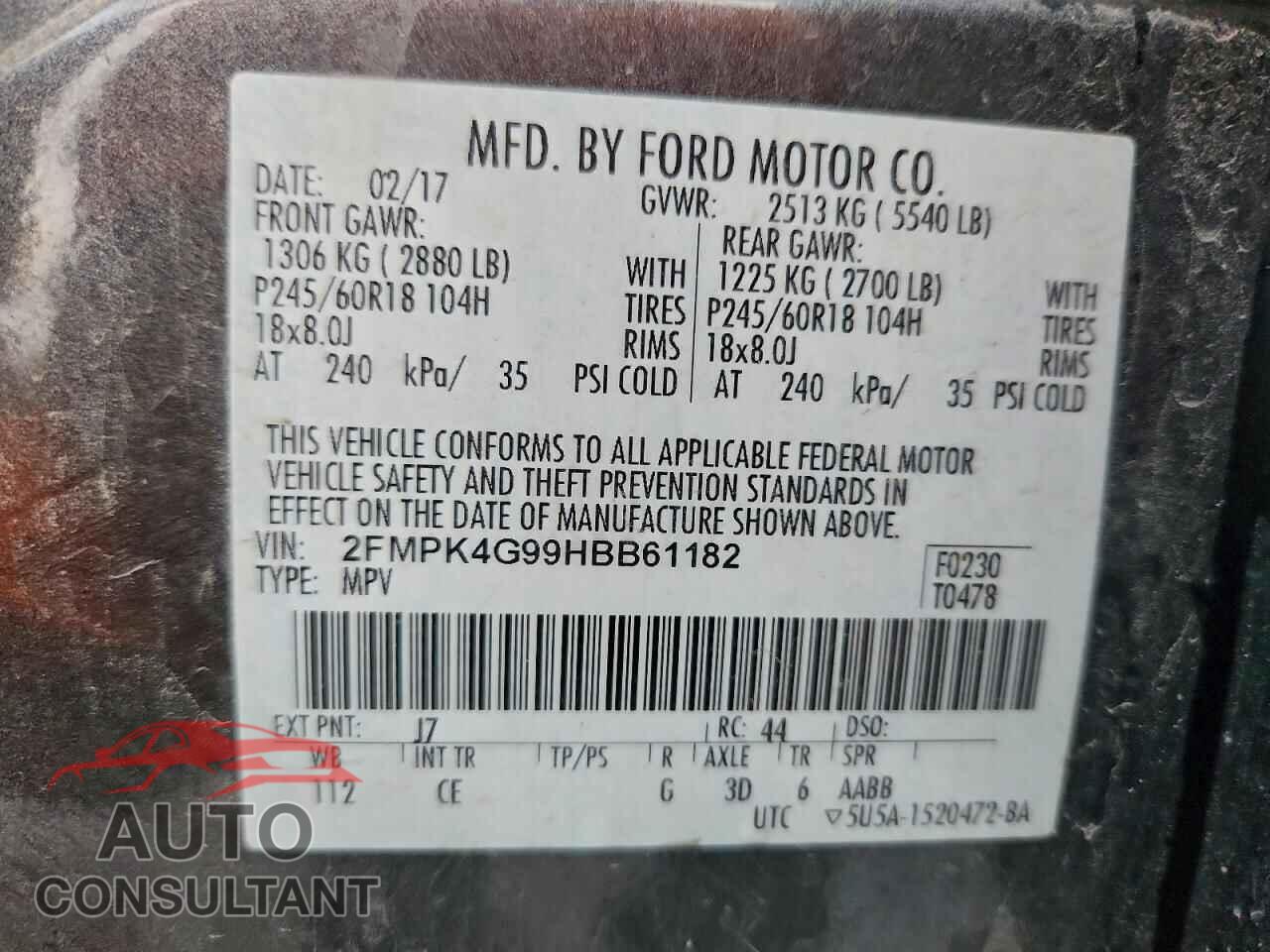 FORD EDGE 2017 - 2FMPK4G99HBB61182