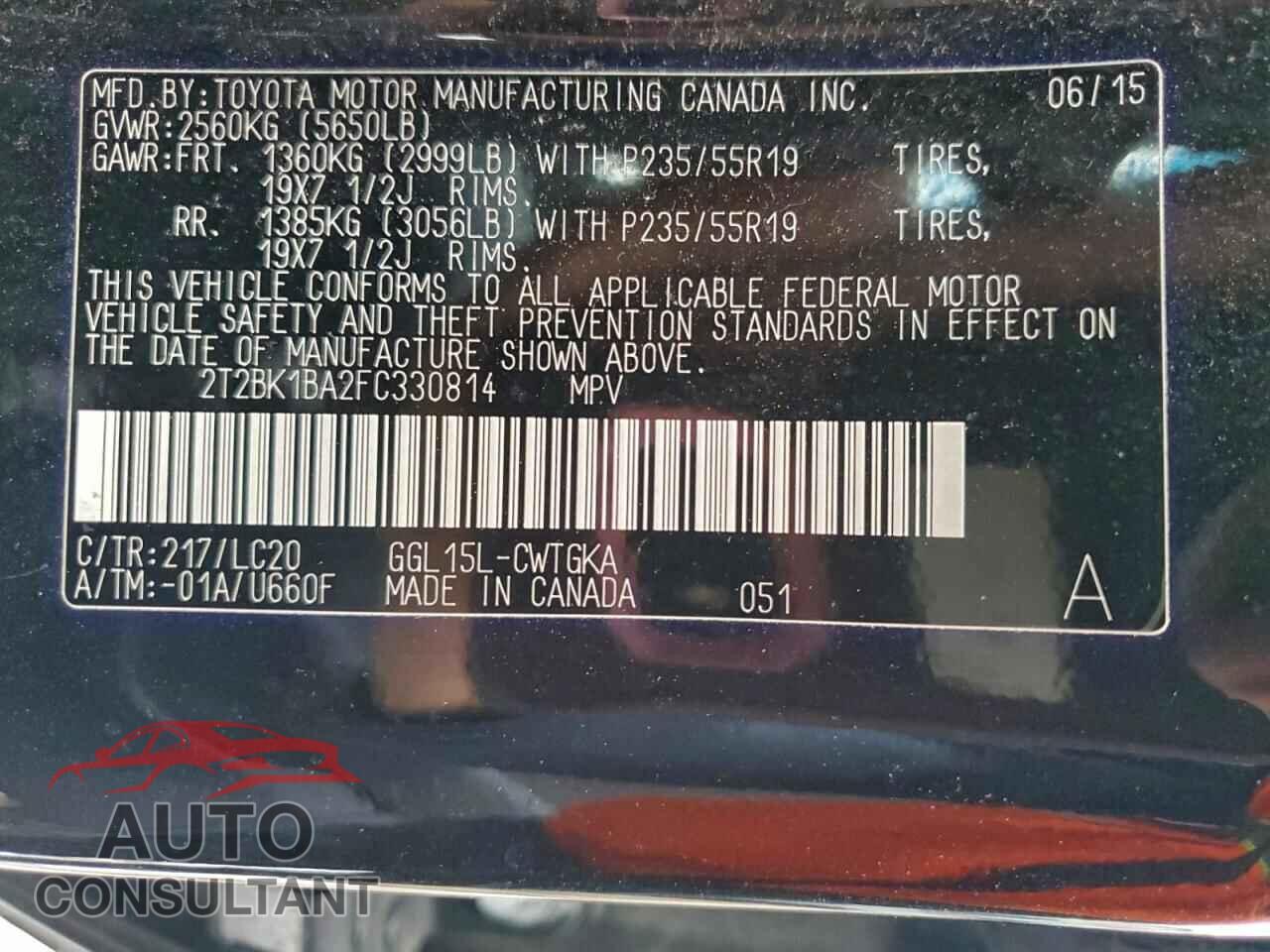 LEXUS RX350 2015 - 2T2BK1BA2FC330814