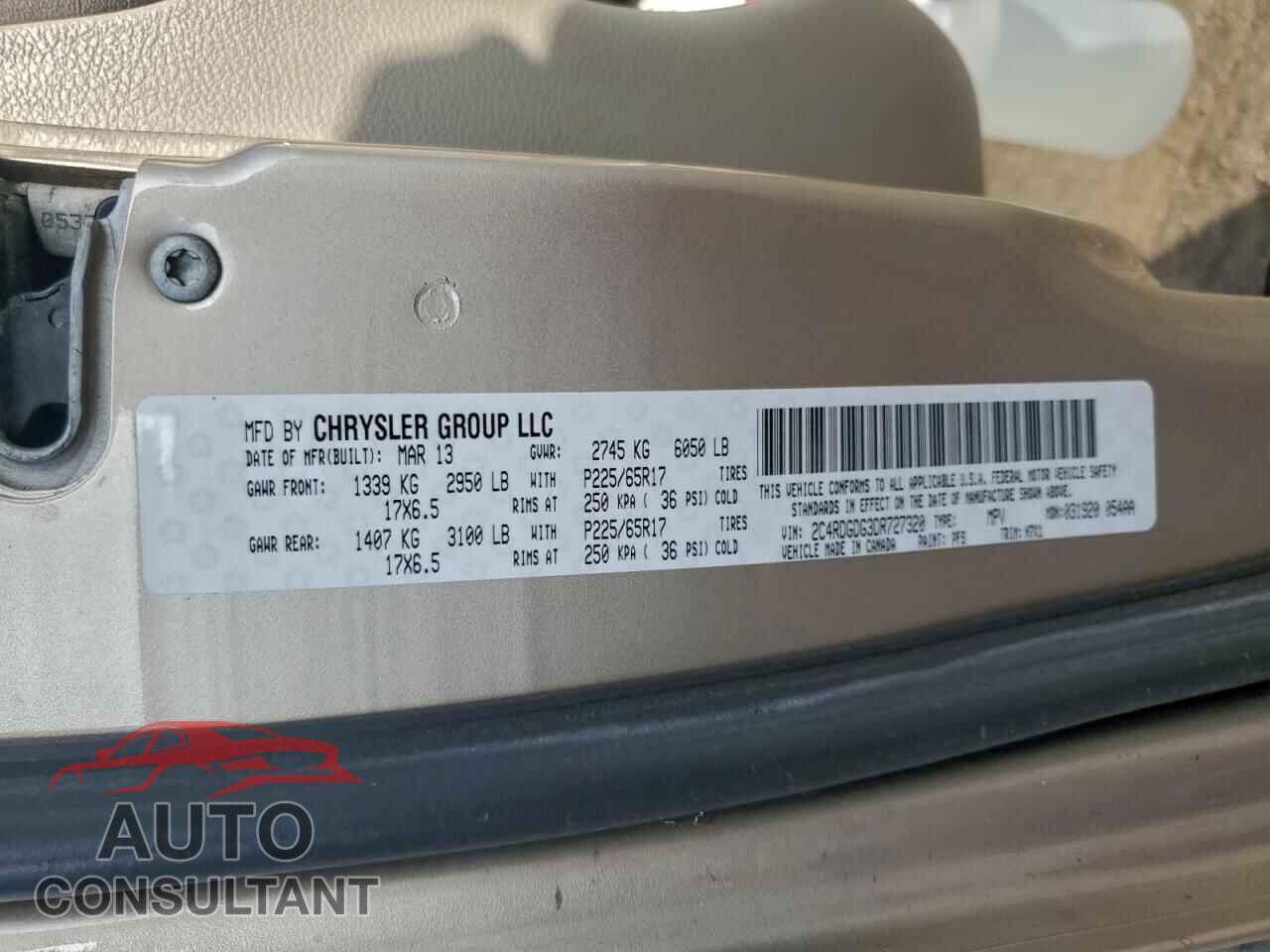 DODGE CARAVAN 2013 - 2C4RDGDG3DR727320
