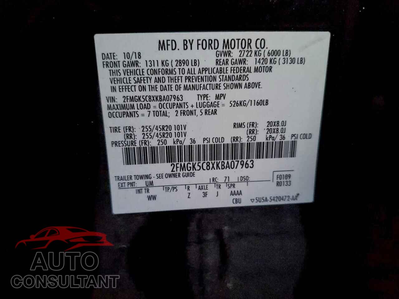FORD FLEX 2019 - 2FMGK5C8XKBA07963