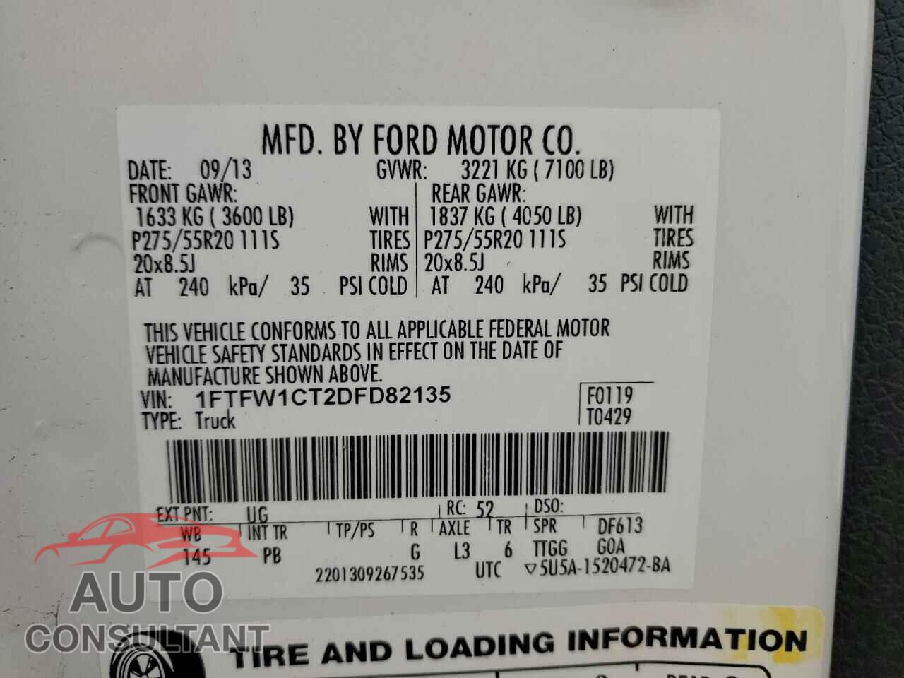 FORD F-150 2013 - 1FTFW1CT2DFD82135