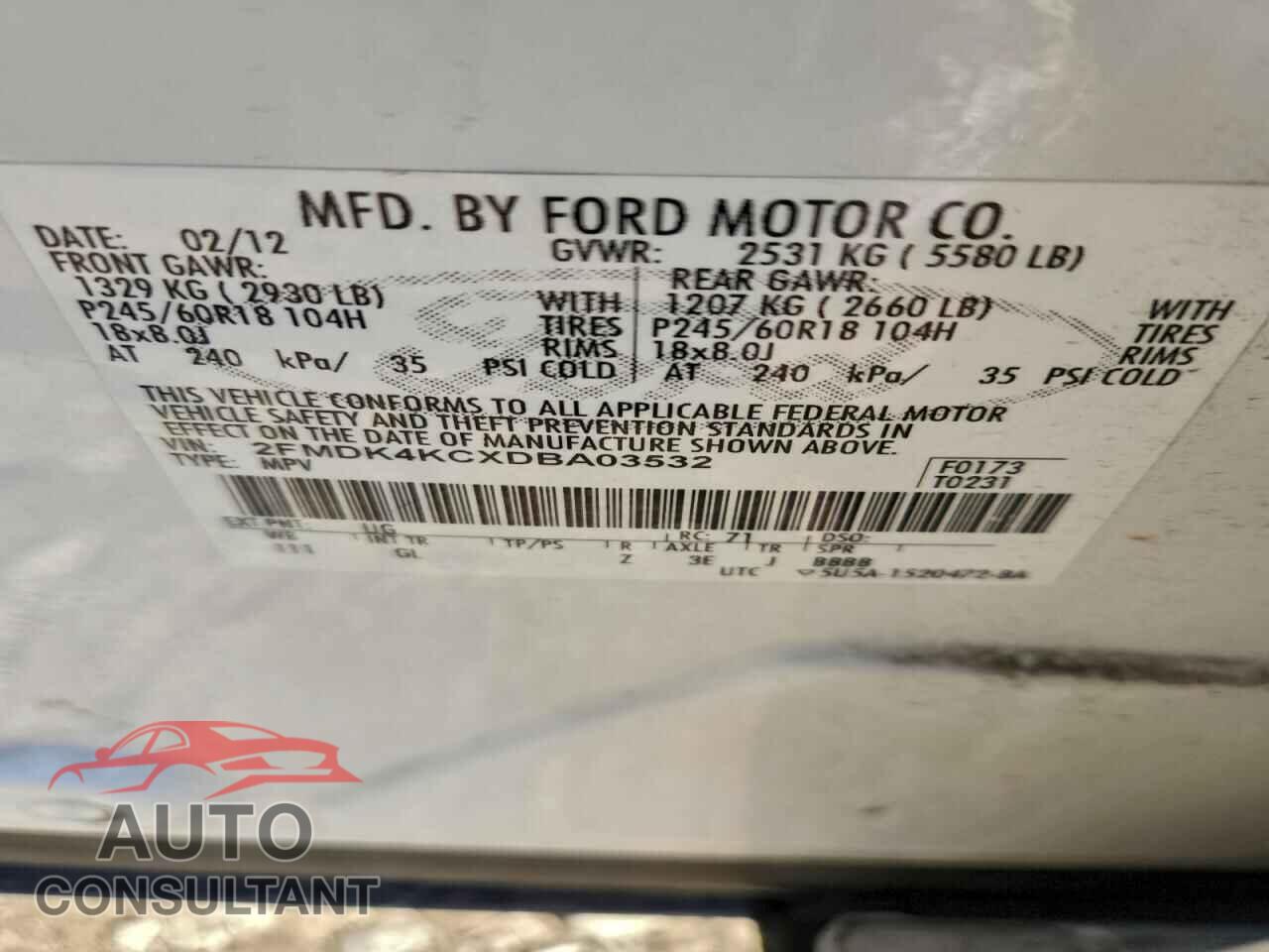 FORD EDGE 2013 - 2FMDK4KCXDBA03532