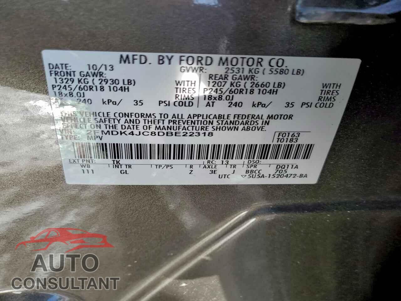 FORD EDGE 2013 - 2FMDK4JC8DBE22318