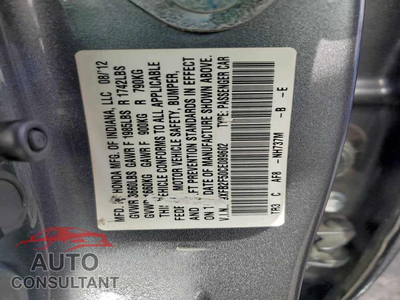 HONDA CIVIC 2012 - 19XFB2F50CE089602
