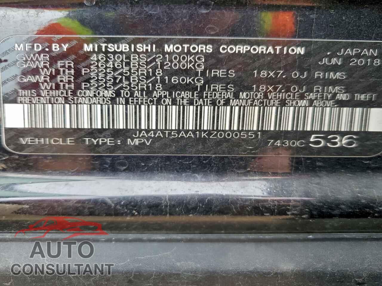 MITSUBISHI ECLIPSE 2019 - JA4AT5AA1KZ000551