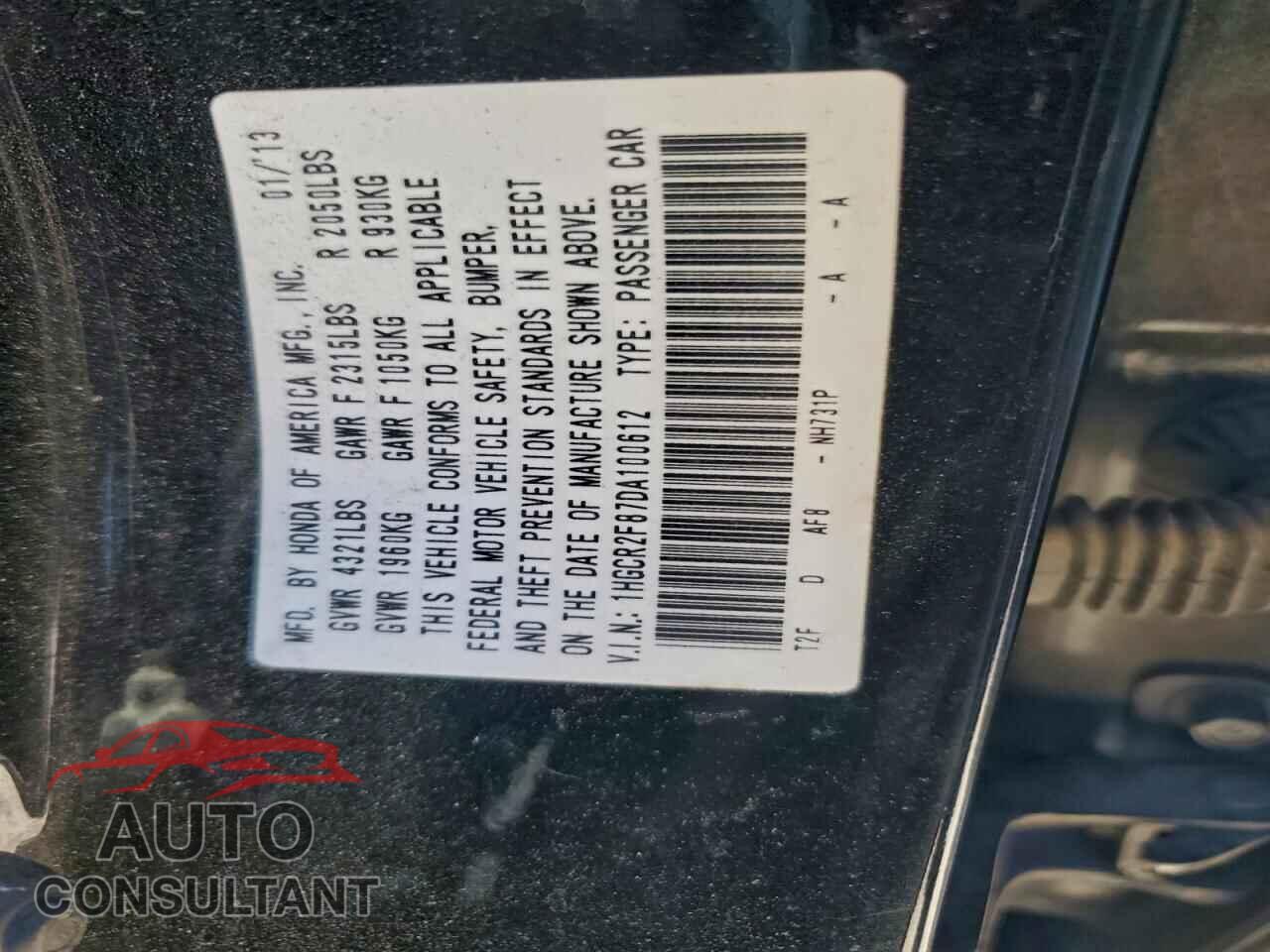HONDA ACCORD 2013 - 1HGCR2F87DA100612