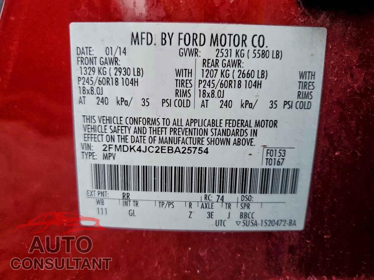 FORD EDGE 2014 - 2FMDK4JC2EBA25754