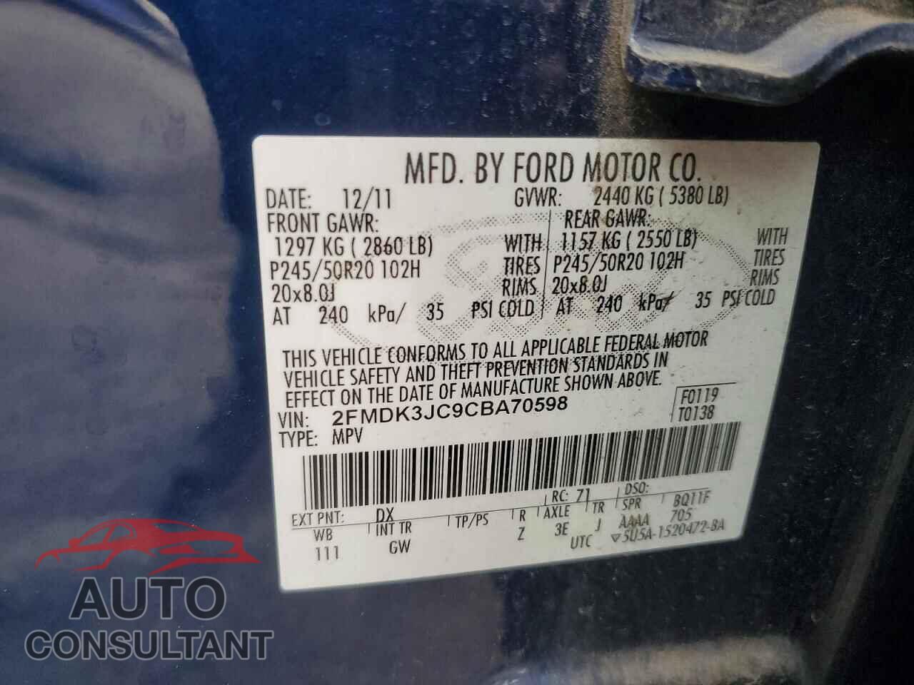 FORD EDGE 2012 - 2FMDK3JC9CBA70598