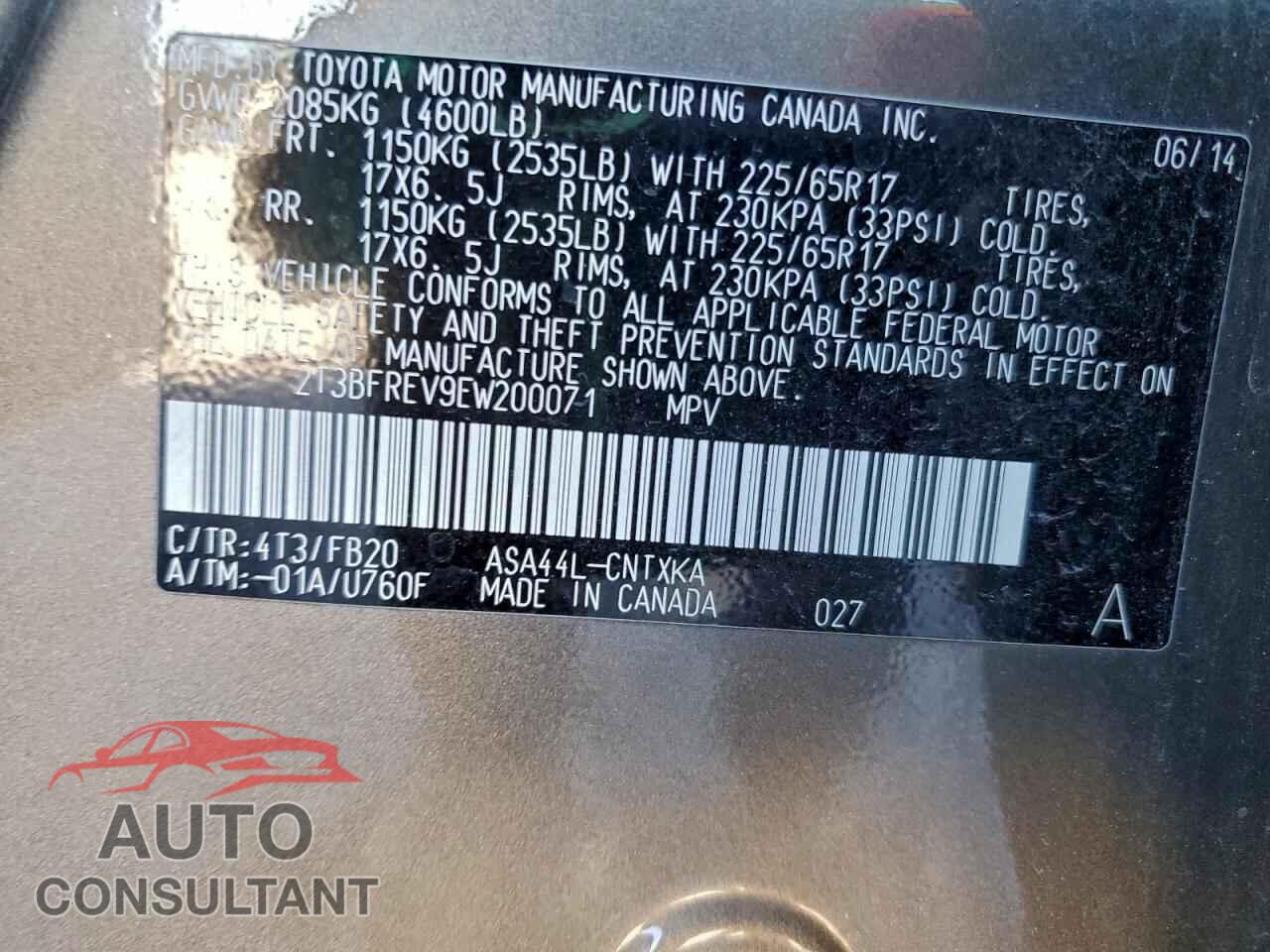 TOYOTA RAV4 2014 - 2T3BFREV9EW200071