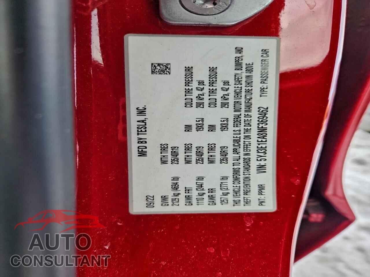 TESLA MODEL 3 2022 - 5YJ3E1EA8NF369462